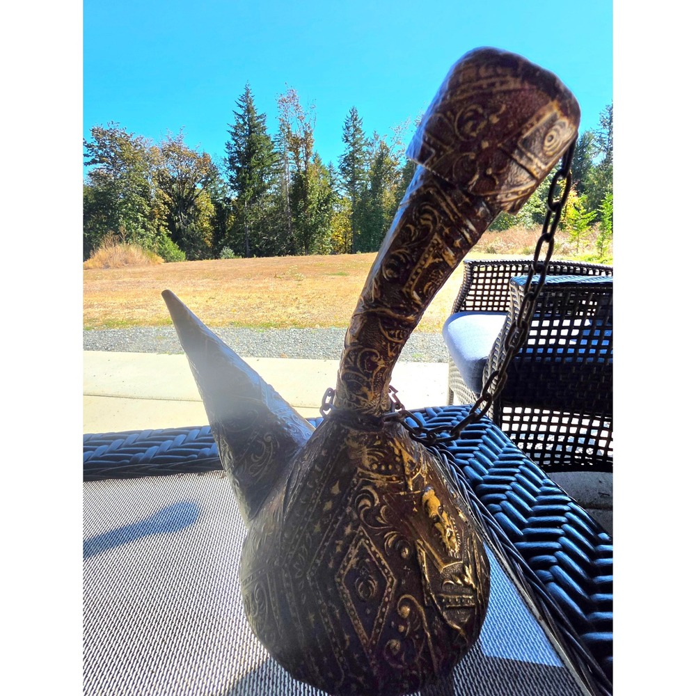 VTG Spanish Porrón Tooled Leather Wine Decanter Bottle